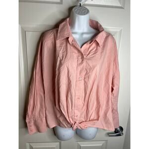 Stateside Anthropologie Women's Button Down Twist Bottom Front Shirt NEW~ Size L